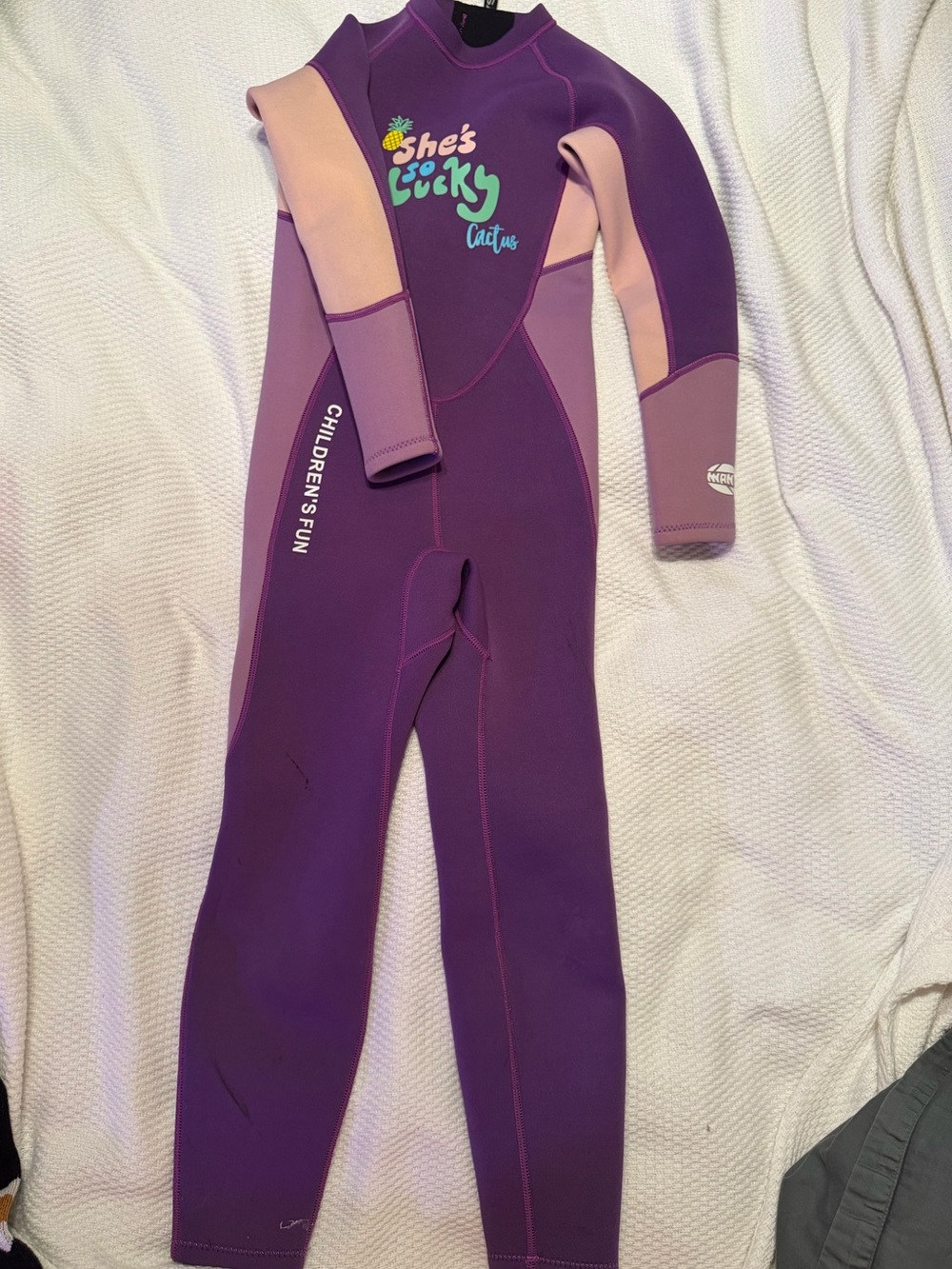 Cactus Purple and Pink Kids Swim Rashguard - "She's So Lucky"
